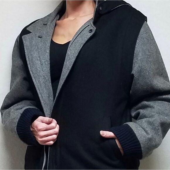 Vintage 80s Horizon Outerwear Black Gray Wool Filled Puffer Bomber Jacket Medium - Picture 3 of 16